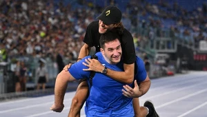 Leonardo Fabbri, a na jego plecach Gianmarco Tamberi. Obaj wygrali Diamentową Ligę w 2025 roku.