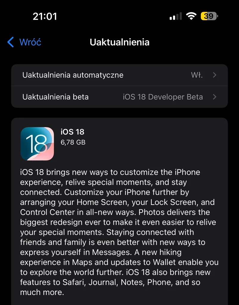 iOS 18 na iPhone'ach będzie można instalować po godzinie 19:00.