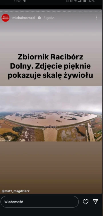 Post z soboty pokazujący, że zbiornik w Raciborzu jest zapełniony.