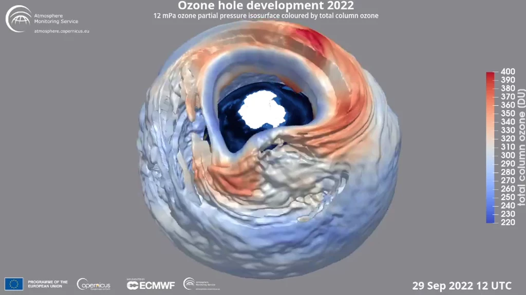 Dziura ozonowa w pod koniec września 2022 r.