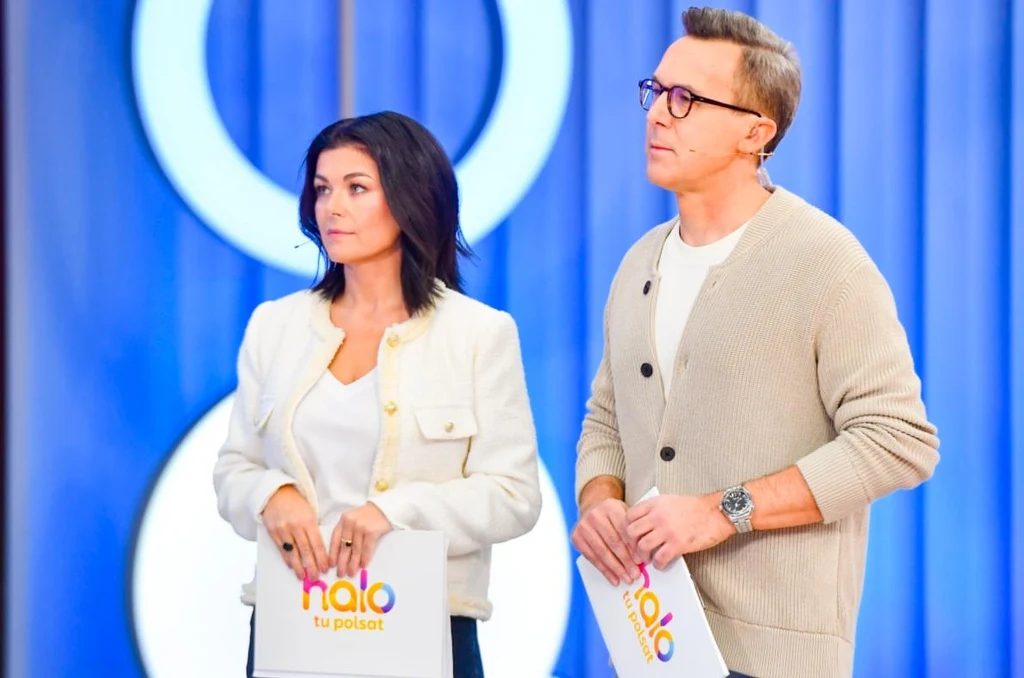 Katarzyna Cichopek i Maciej Kurzajewski na planie "halo tu polsat"