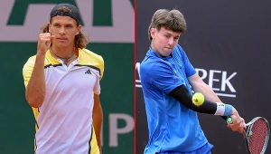 Tomasz Berkieta, finalista juniorskiego French Open, pewnie pokonał w Egipcie Marcela Kamrowskiego (z prawej)