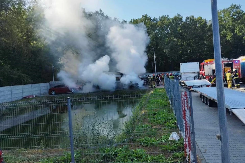 Pożar samochodu elektrycznego w Markach / Fot: Straż Pożarna