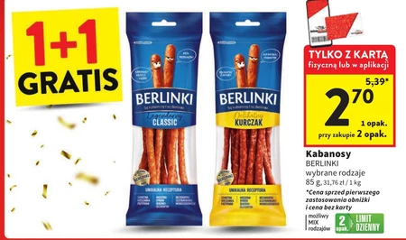 Berlinki Kabanosy wędzoniutki BBQ & bekon 85 g