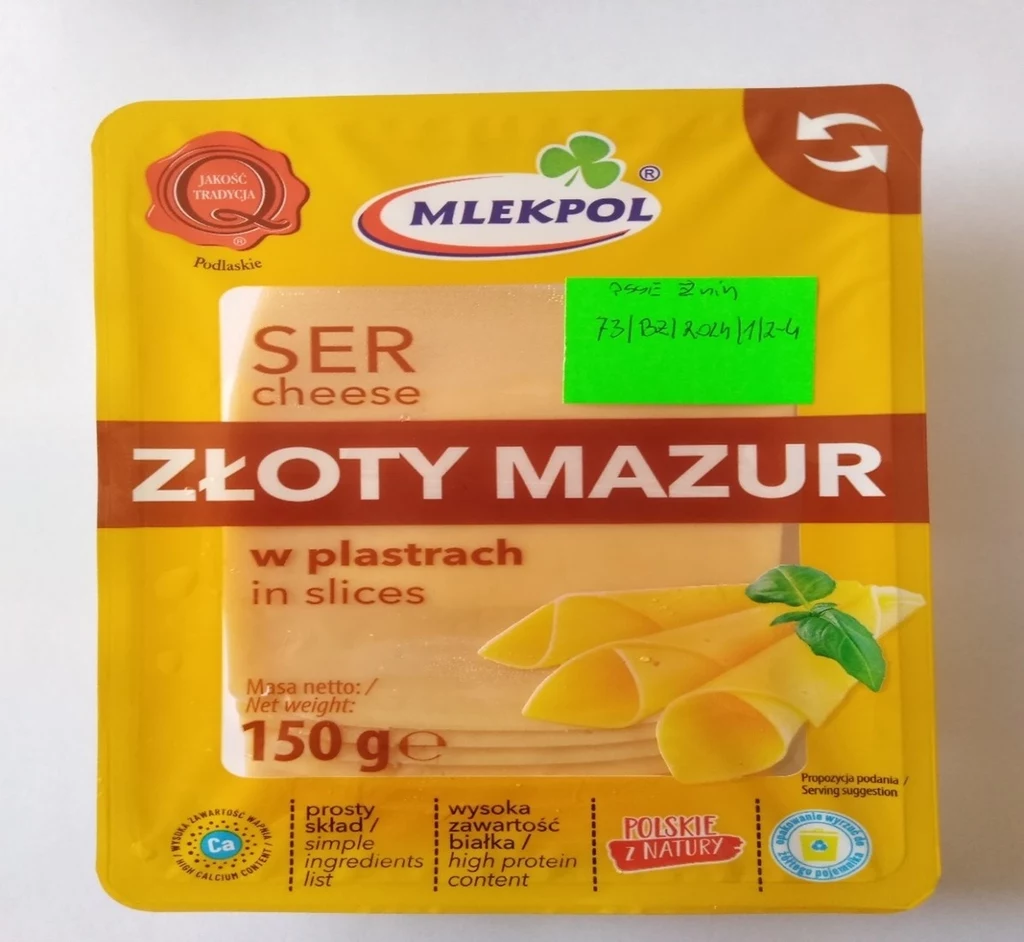 W produkcie "Ser Złoty Mazur 150 g" o numerze partii: 30.08/P6 16:59 wykryto groźne bakterie