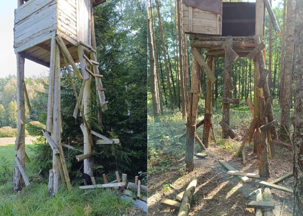 Uszkodzone ambony myśliwskie. 39-latek w rękach policji, wpadł na gorącym uczynku Uszkodzone ambony myśliwskie. 39-latek w rękach policji, wpadł na gorącym uczynku