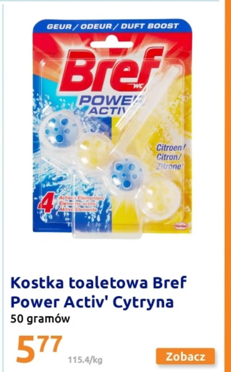 Bref WC Power Aktiv Zawieszka myjąco-zapachowa do muszli WC cytryna 2 x 50 g