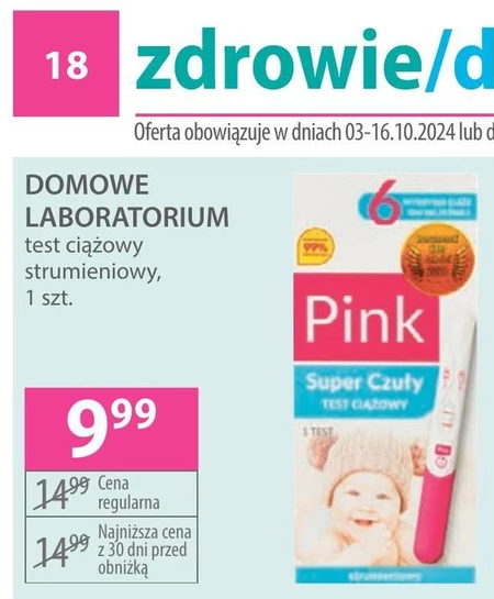 Pink Super czuły test ciążowy strumieniowy