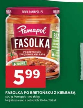 Pamapol Fasolka po bretońsku z wędzoną kiełbasą 500 g niska cena