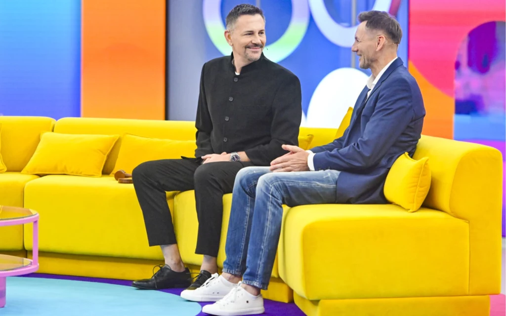 Krzysztof Ibisz i Robert Gradowski w studiu ''halo tu polsat''