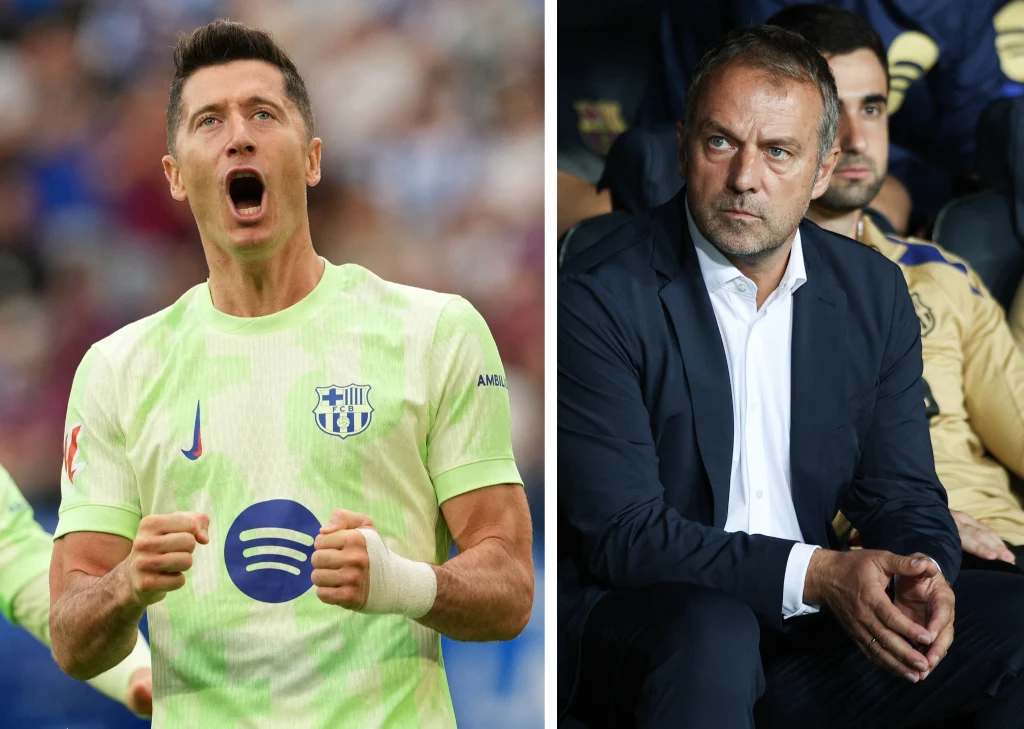 FC Barcelona. Robert Lewandowski oraz trener Hansi Flick FC Barcelona. Robert Lewandowski oraz trener Hansi Flick