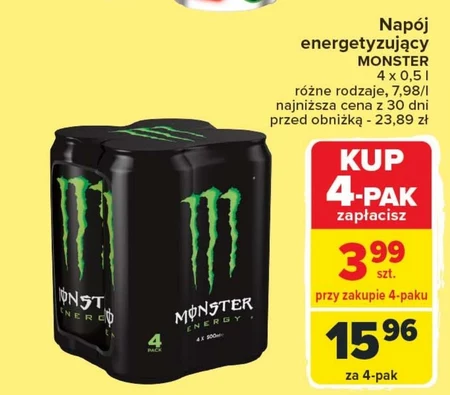 Monster Energy Gazowany napój energetyczny 4 x 500 ml