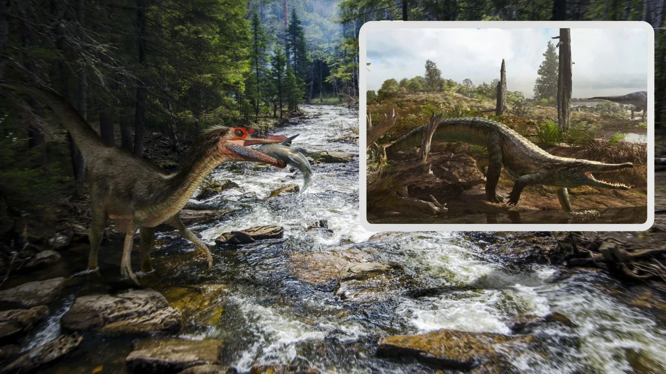 Epoidesuchus na tle krajobrazu kredy Epoidesuchus na tle krajobrazu kredy