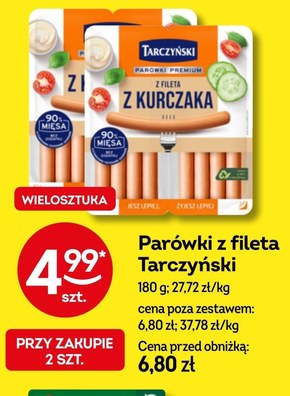 Tarczyński Parówki premium z fileta z kurczaka 180 g (2 x 90 g) niska cena