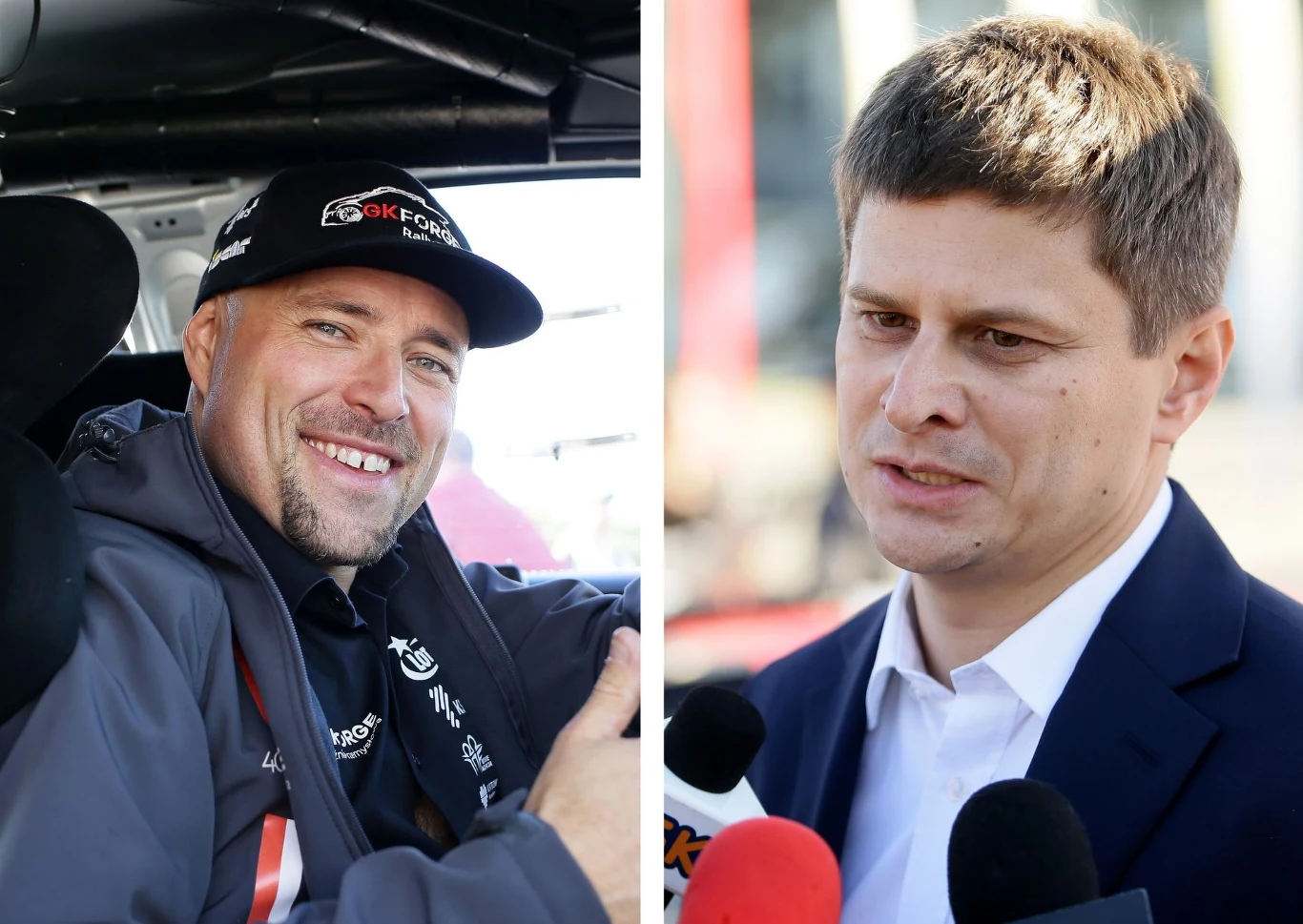 Prezes Fundacji Automobilistów - organizatora rajdu Grzegorz Wróbel (z prawej), obok reprezentant GK Forge Lotto Rally Team i lider punktacji mistrzostw Polski Jarosław Szeja Prezes Fundacji Automobilistów - organizatora rajdu Grzegorz Wróbel (z prawej), obok reprezentant GK Forge Lotto Rally Team i lider punktacji mistrzostw Polski Jarosław Szeja