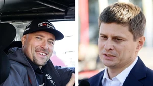 Prezes Fundacji Automobilistów - organizatora rajdu Grzegorz Wróbel (z prawej), obok reprezentant GK Forge Lotto Rally Team i lider punktacji mistrzostw Polski Jarosław Szeja