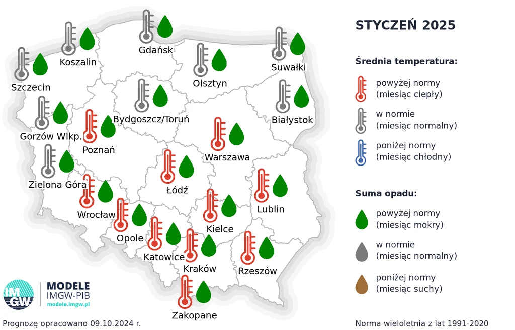 Pierwszy miesiąc 2025 roku będzie przeważnie cieplejszy niż zazwyczaj. Będzie też sporo opadów śniegu i deszczu ze śniegiem