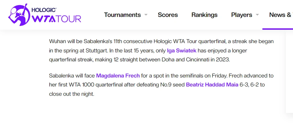 Potem WTA poprawiło wersję i dało prawidłowe nazwisko Magdaleny Fręch