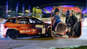 Mikołaj Marczyk i Szymon Gospodarczyk (Skoda Fabia RS) podczas samochodowego Rajdu Śląska - eliminacji mistrzostw Europy i mistrzostw Polski w Katowicach