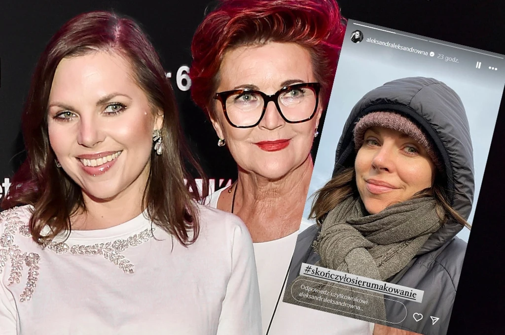 Aleksandra Kwaśniewska z mamą i podczas spaceru w zimny poranek z psiakami /https://www.instagram.com/aleksandraleksandrowna/?hl=pl