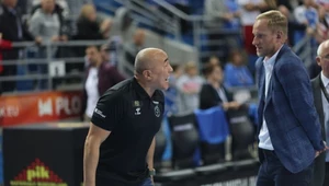 Trener Industrii Kielce Tałant Dujszebajew (z lewej) i prezes Orlenu Wisły Płock Adam Wiśniewski
