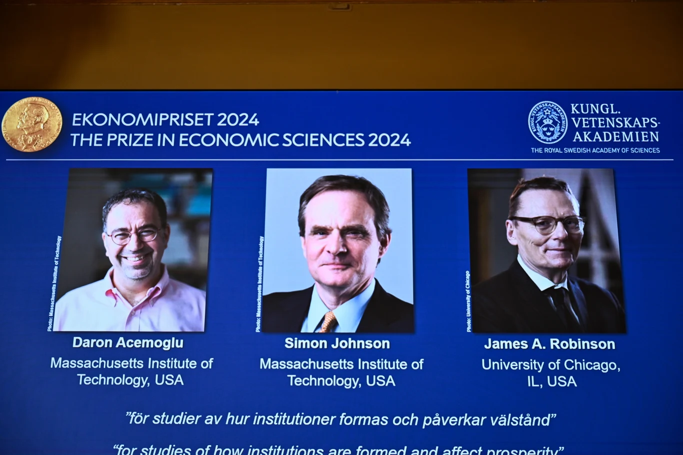 Daron Acemoglu, Simon Johnson i James A. Robinson zostali laureatem Nagrody Nobla w dziedzinie nauk ekonomicznych za badania na temat instytucji i ich wpływu na dobrobyt
