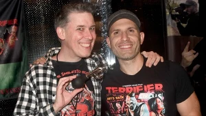 David Howard Thornton (Art The Clown) i reżyser serii "Terrifier" Damien Leone 