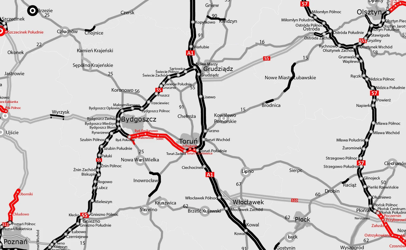Mapa budowy dróg w woj. kujawsko-pomorskim