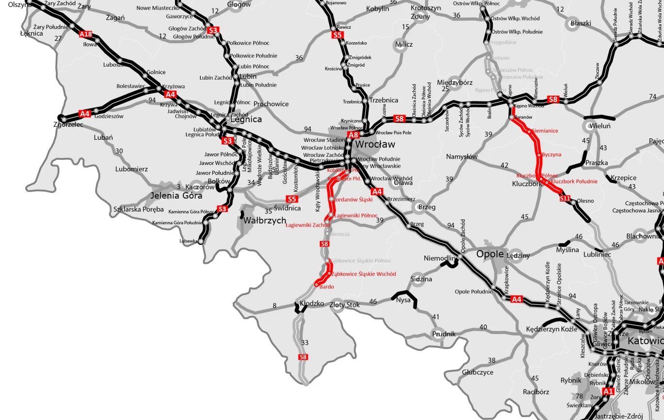 Mapa budowy dróg na Dolnym Śląsku