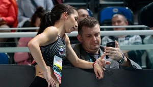 Sofia Ennaoui z trenerem Wojciechem Szymaniakiem