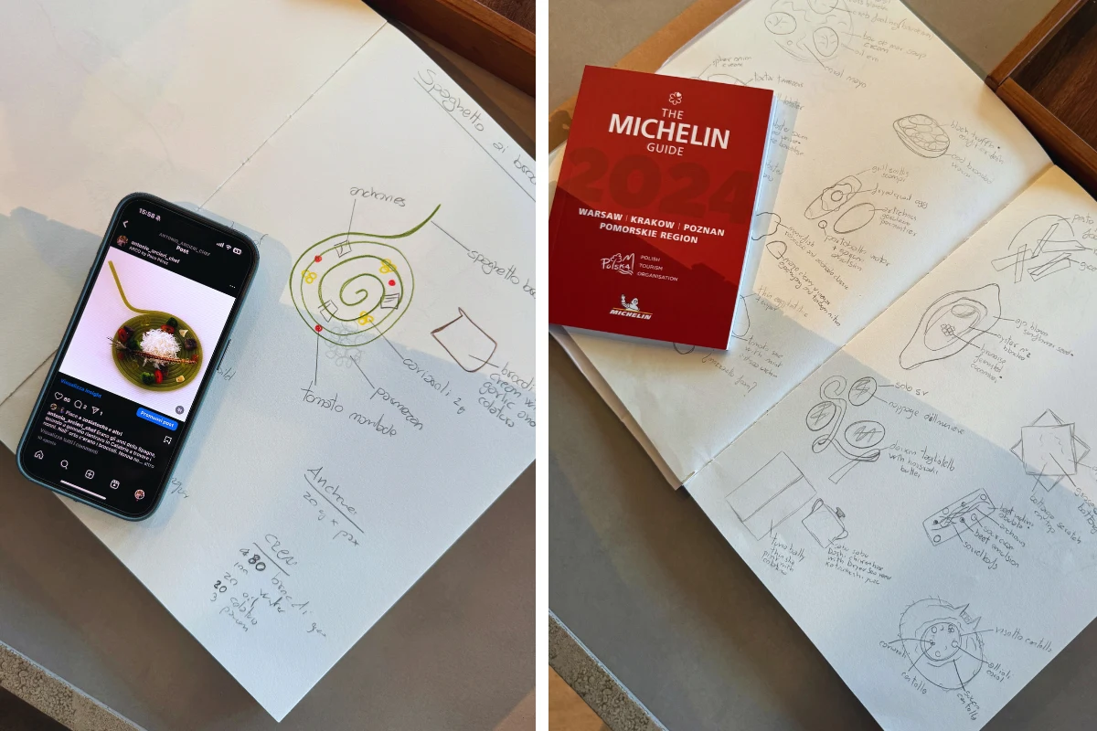 "Układam to sobie w głowie, a potem robię szkice - wypisuję składniki, testuję te dania" - mówi o procesie tworzenia menu szef Arcieri "Układam to sobie w głowie, a potem robię szkice - wypisuję składniki, testuję te dania" - mówi o procesie tworzenia menu szef Arcieri