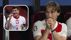Polska - Chorwacja. Na zdjęciu Robert Lewandowski oraz Luka Modrić