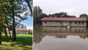Ośrodek w Lewinie Brzeskim przed powodzią - i w jej trakcie