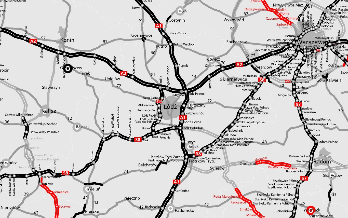 Mapa budowy dróg w Łódzkiem
