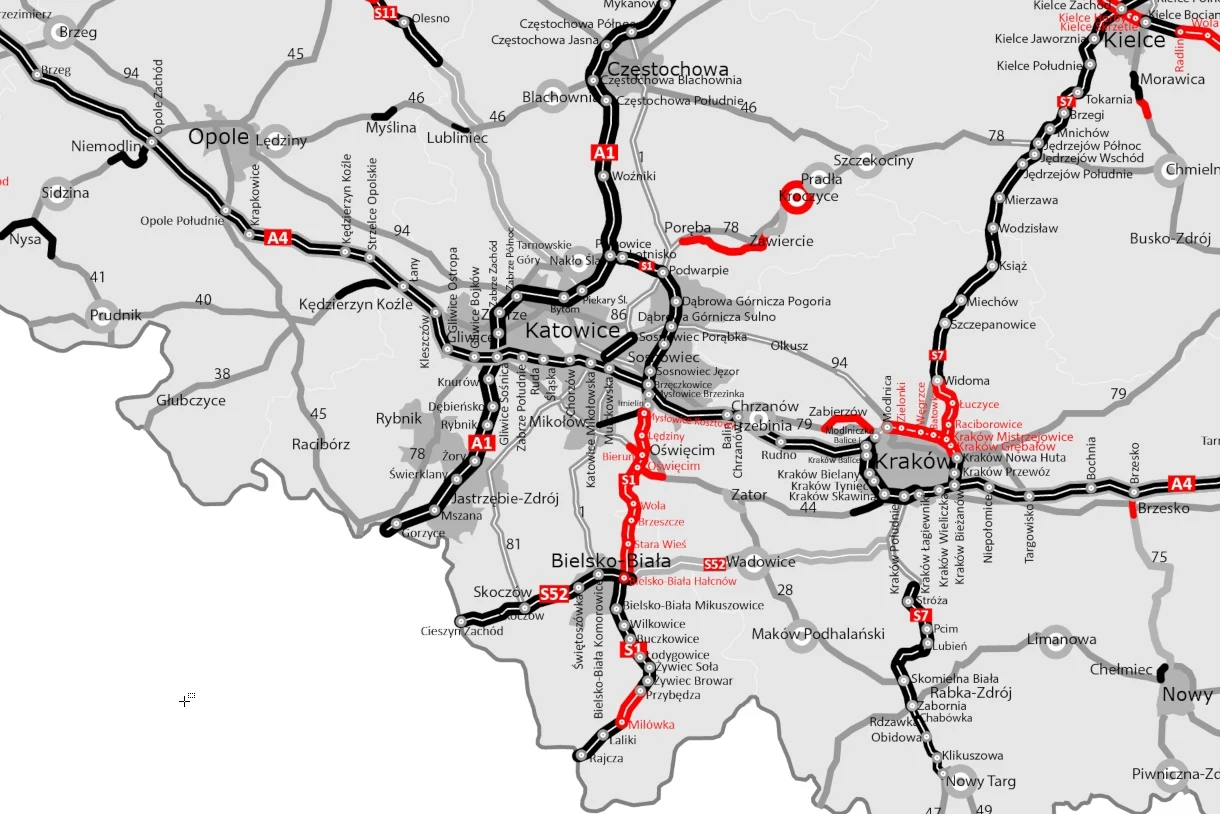Mapa budowy dróg na Śląsku