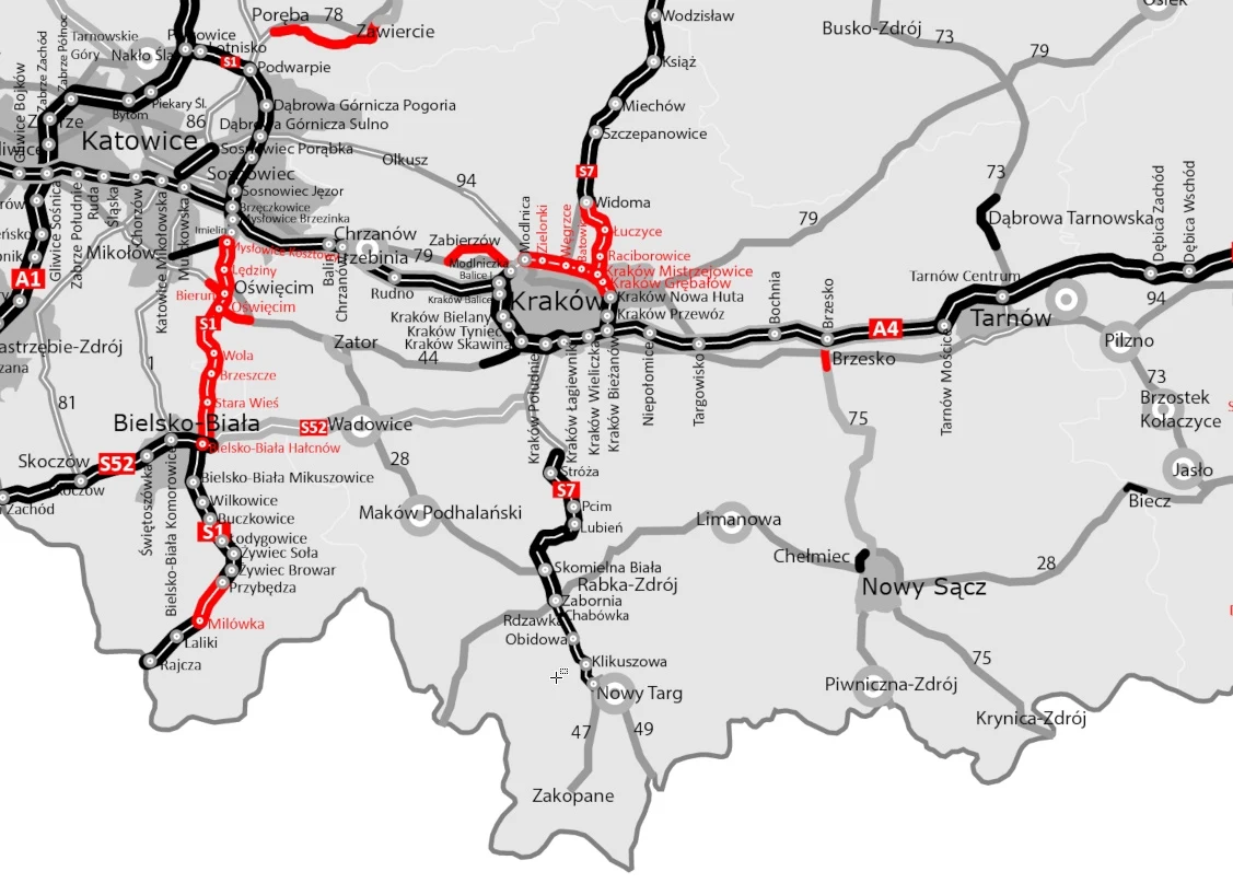 Mapa budowy dróg w Małopolsce Mapa budowy dróg w Małopolsce