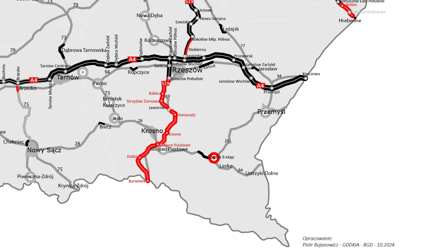 Mapa budowy dróg na Podkarpaciu