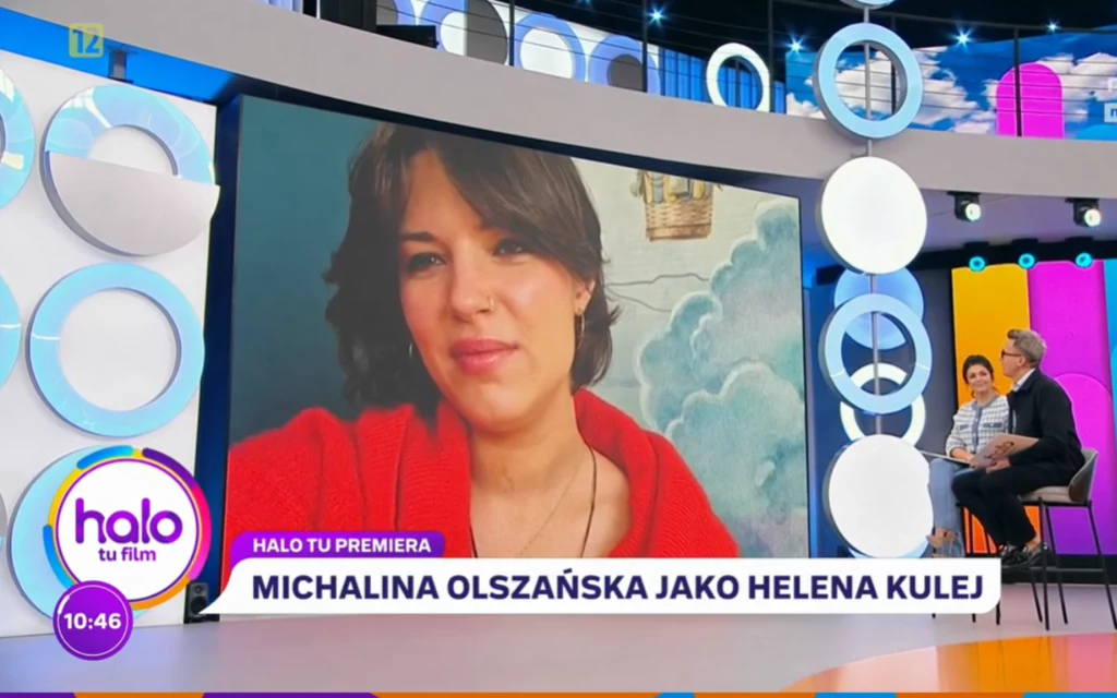 Michalina Olszańska podczas wideo rozmowy z prowadzącymi program ''halo tu polsat''