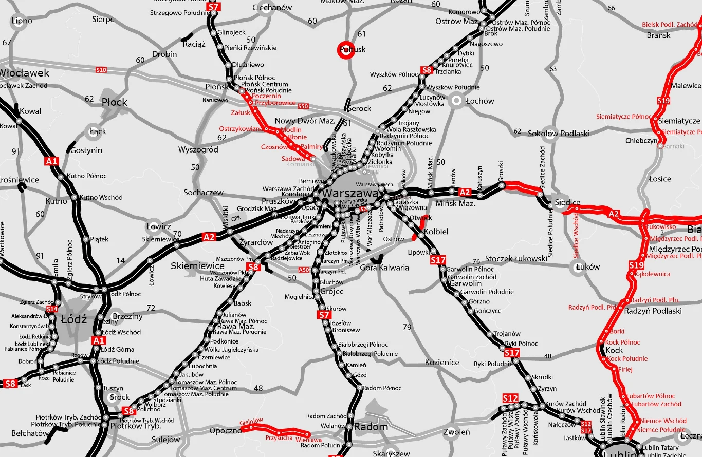 Mapa budowy dróg na Mazowszu