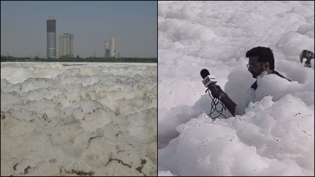 Toksyczna piana na rzece Jamuna w Indii Toksyczna piana na rzece Jamuna w Indii