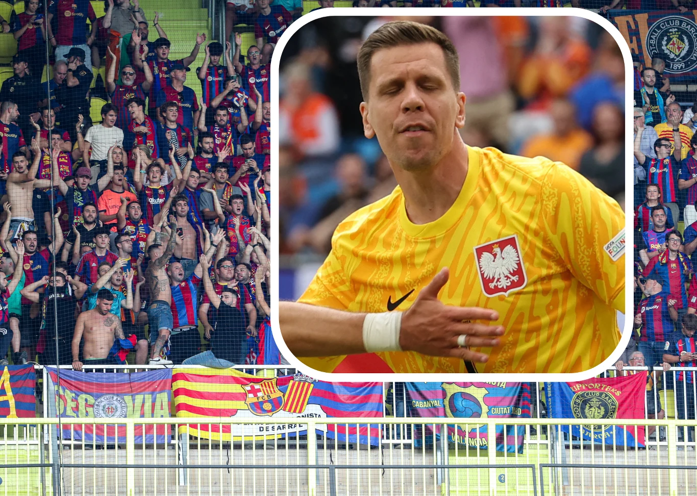 Na zdjęciu Wojciech Szczęsny oraz kibice FC Barcelona