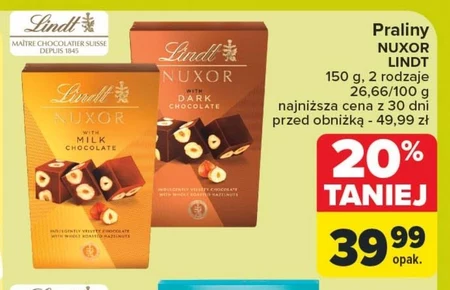 Lindt Nuxor Praliny z czekolady ciemnej Gianduja z całymi orzechami laskowymi 150 g