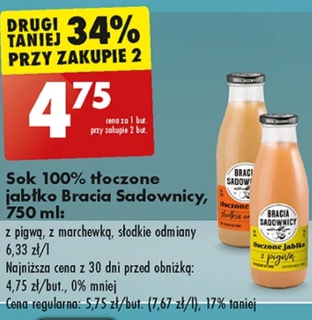 Bracia Sadownicy Sok tłoczone jabłko słodkie odmiany 750 ml