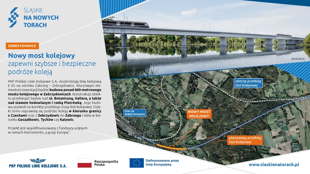 Przebieg nowej linii kolejowej, która będzie obejmowała 600-metrowy most