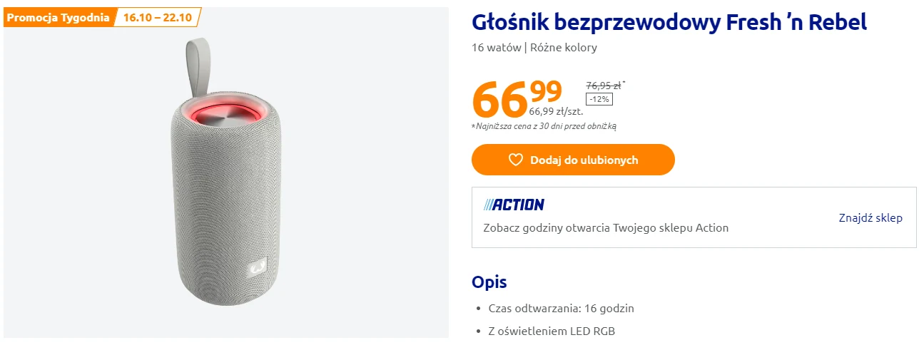 Głośnik bezprzewodowy na promocji w Action Głośnik bezprzewodowy na promocji w Action