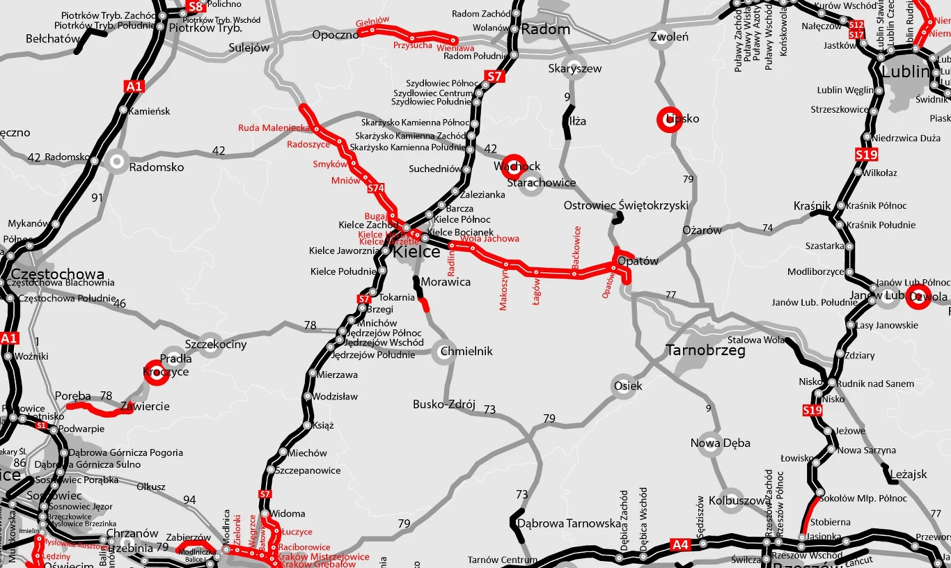 Mapa budowy dróg w Świętokrzyskiem