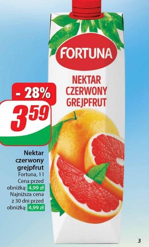 Fortuna Nektar grejpfrut czerwony 1 l niska cena