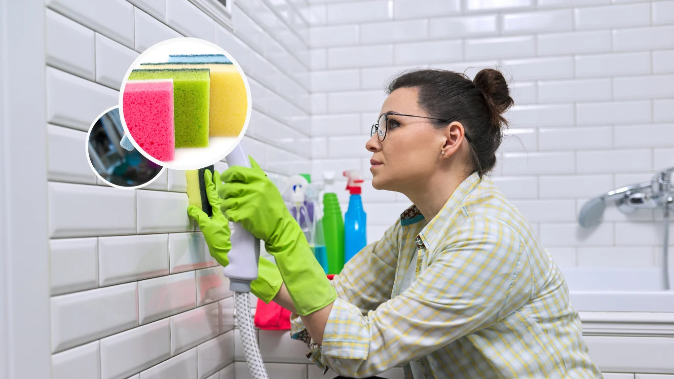 ​Przygotuj specjalną gąbkę do mycia prysznica. Pozbędziesz się kamienia na przynajmniej 2 tygodnie