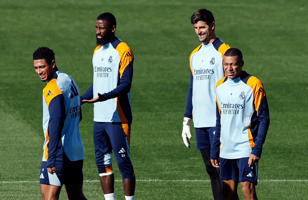 Jude Bellingham, Antonio Ruediger, Thibaut Courtois i Kylian Mbappe Jude Bellingham, Antonio Ruediger, Thibaut Courtois i Kylian Mbappe