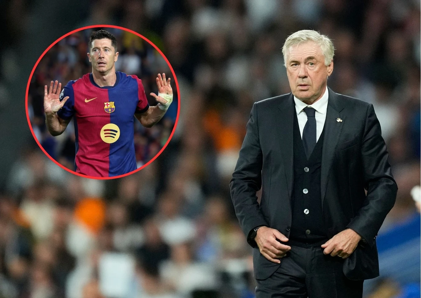 Carlo Ancelotti i Robert Lewandowski (na małym zdjęciu)